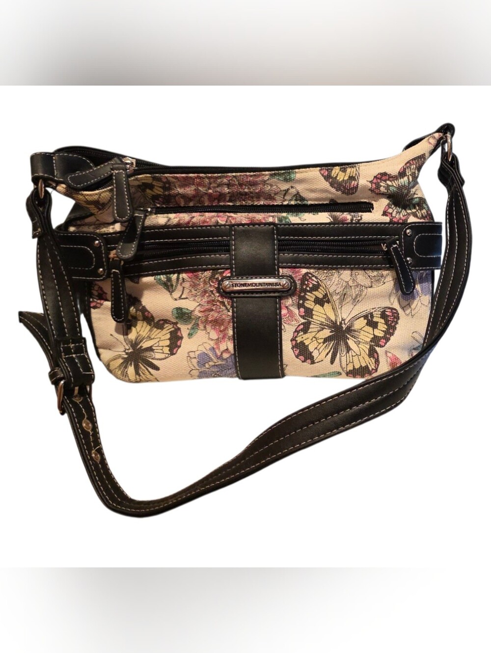 Stone Mountain Purse Floral Garden Party Shoulder Bag W/ Butterflies Canvas